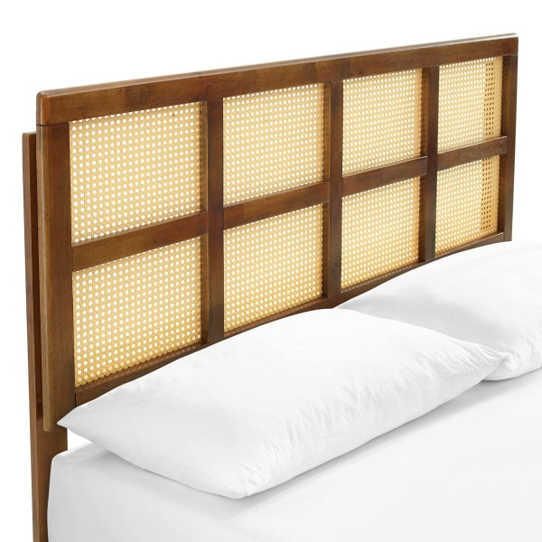 Sidney Cane and Wood King Platform Bed With Splayed Legs in Walnut By Modway
