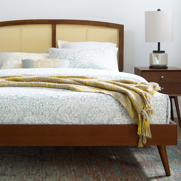 Sierra Cane and Wood Queen Platform Bed With Splayed Legs Walnut By Modway