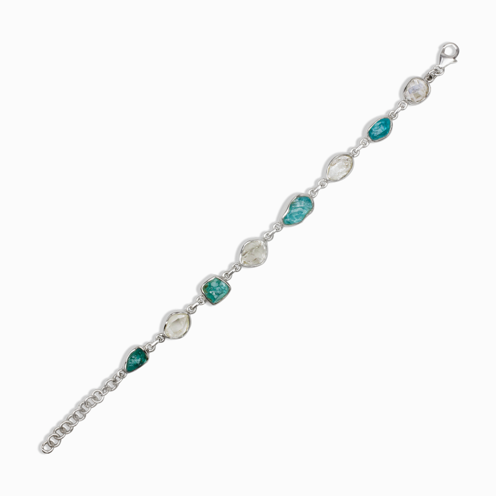 Oval-Cut Aquamarine & White Lab-Created Sapphire Bolo Bracelet Sterling  Silver 9.5