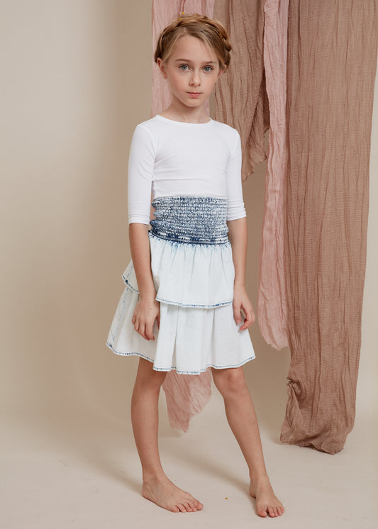 Girls Mineral Wash Faux Denim Panel Skirt – Modest Necessities
