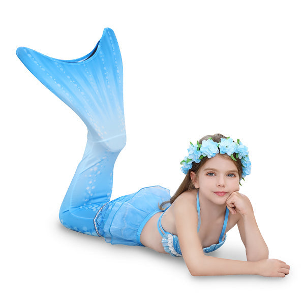 Yomorio 2 Piece Bikini Set Mermaid Costume Blue Bikini Top with Mermaid Tail Skirt, Blue / L