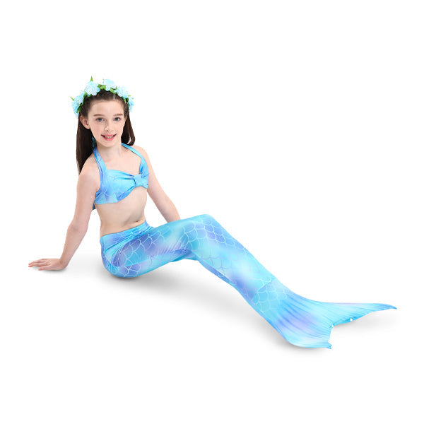 Yomorio 2 Piece Bikini Set Mermaid Costume Blue Bikini Top with Mermaid Tail Skirt, Blue / L