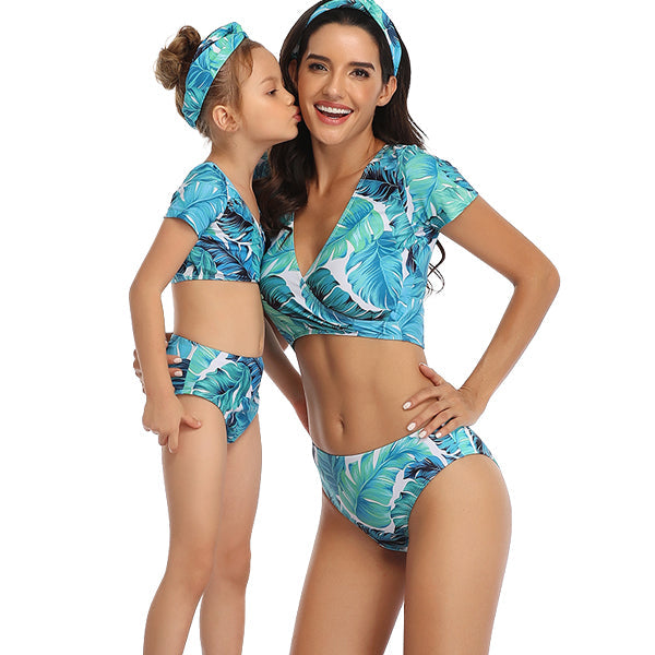 Electric Jungle Navy Blue Two-Piece Sporty Swimsuits - Mommy