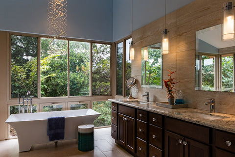 Natural design bathroom with cabinet