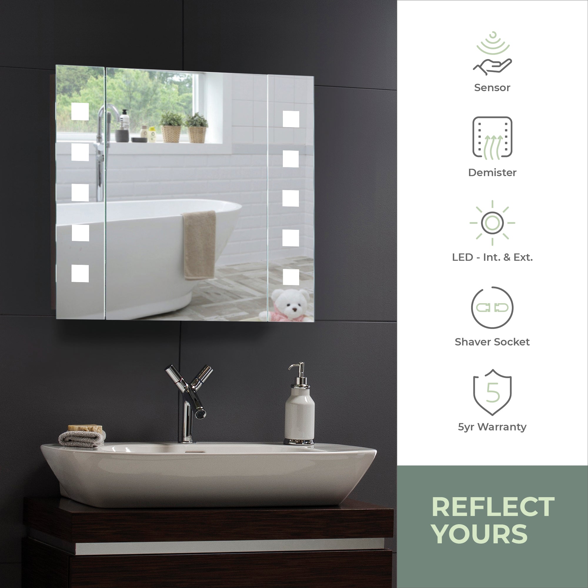 Side Panel Led Illuminated Bathroom Mirror Cabinet Mood Living