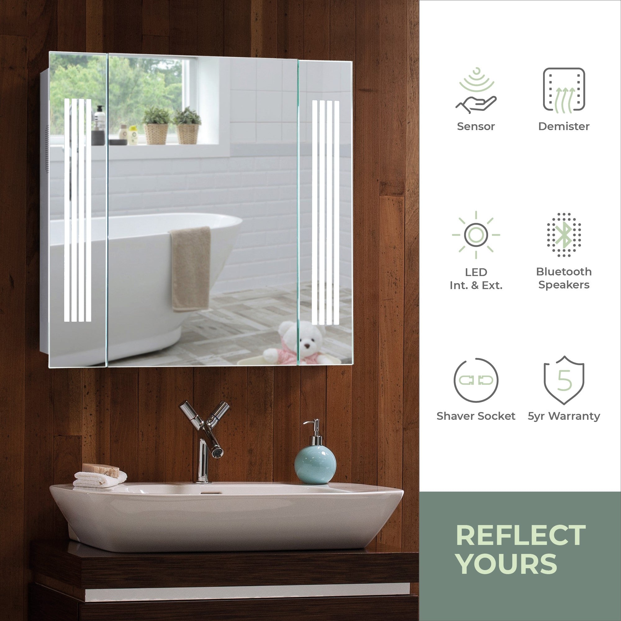 Illuminated Bathroom Mirror Cabinet Demister Motion Sensor