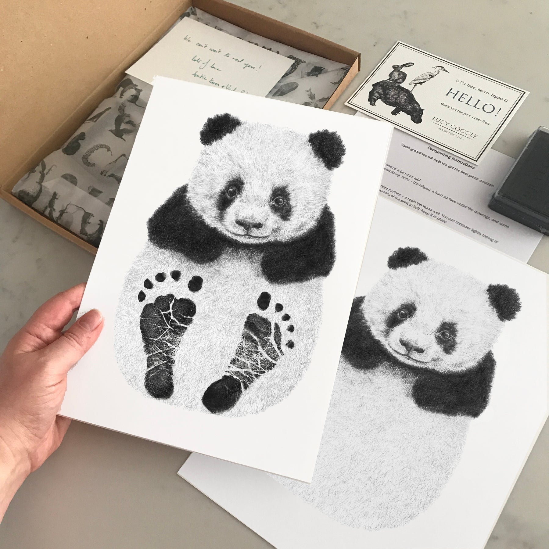 Lucy Coggle Designs Baby Panda Footprint Kit Mabel And Fox