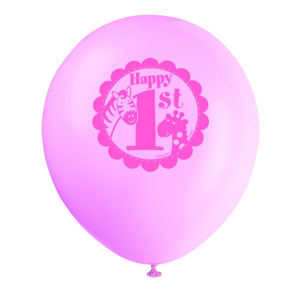 Latex Pink Safari First Birthday Balloons Party Time
