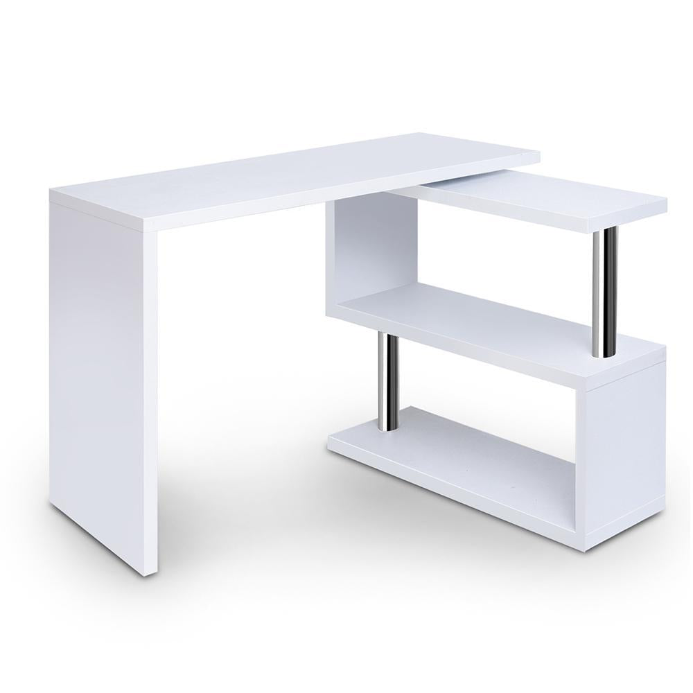 white desk and bookshelf