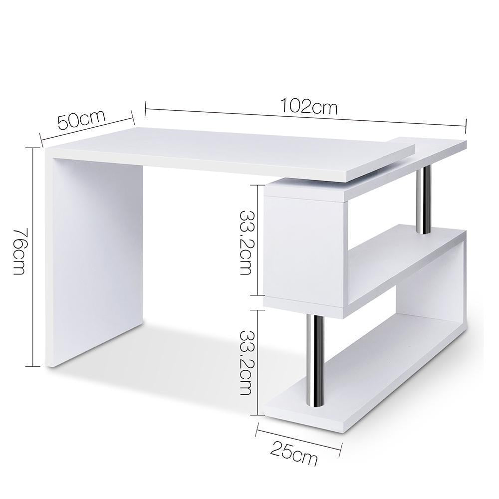 white desk and bookshelf