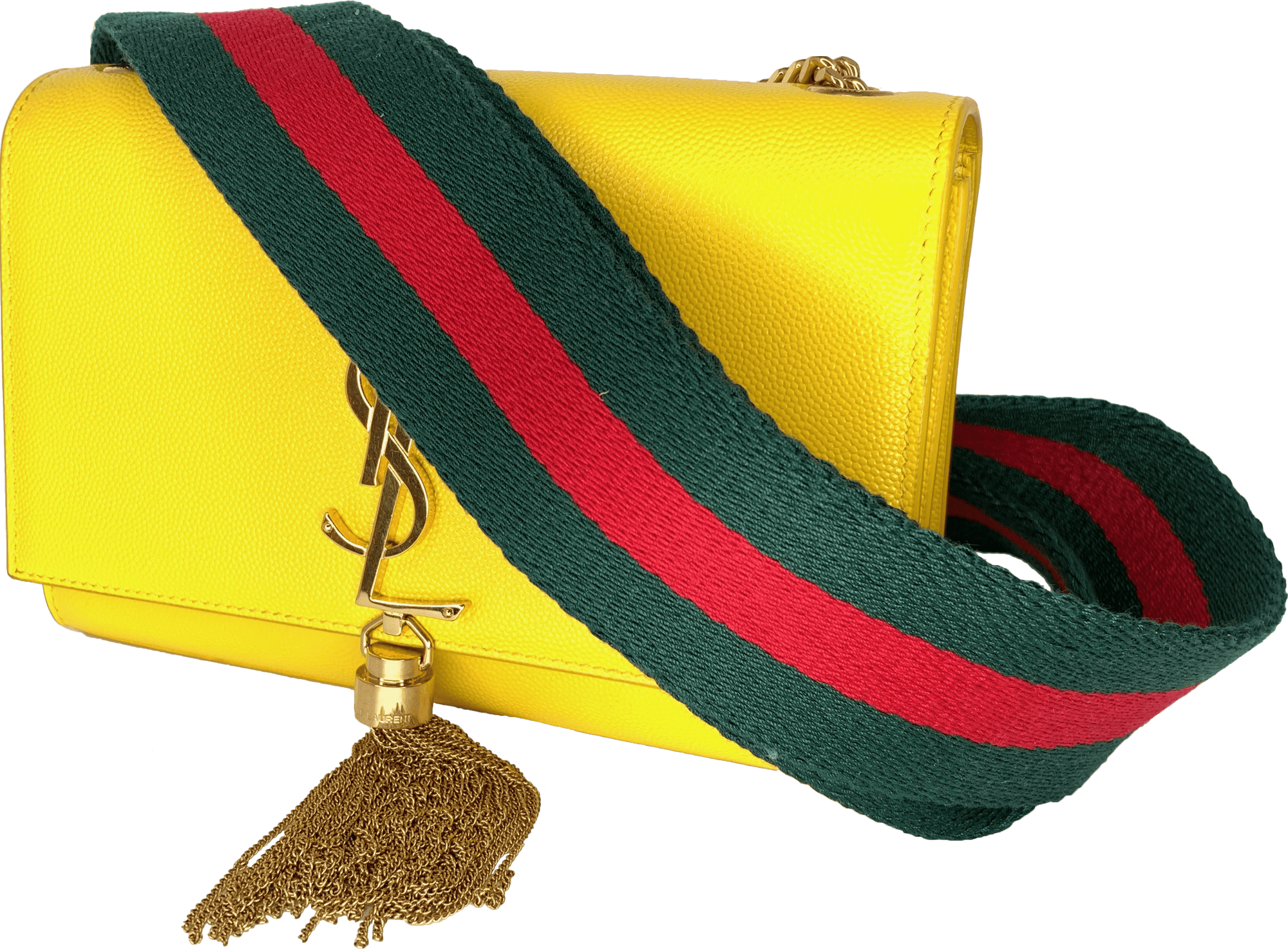 Gucci Style Red Green Handbag Strap - Gold Hardware