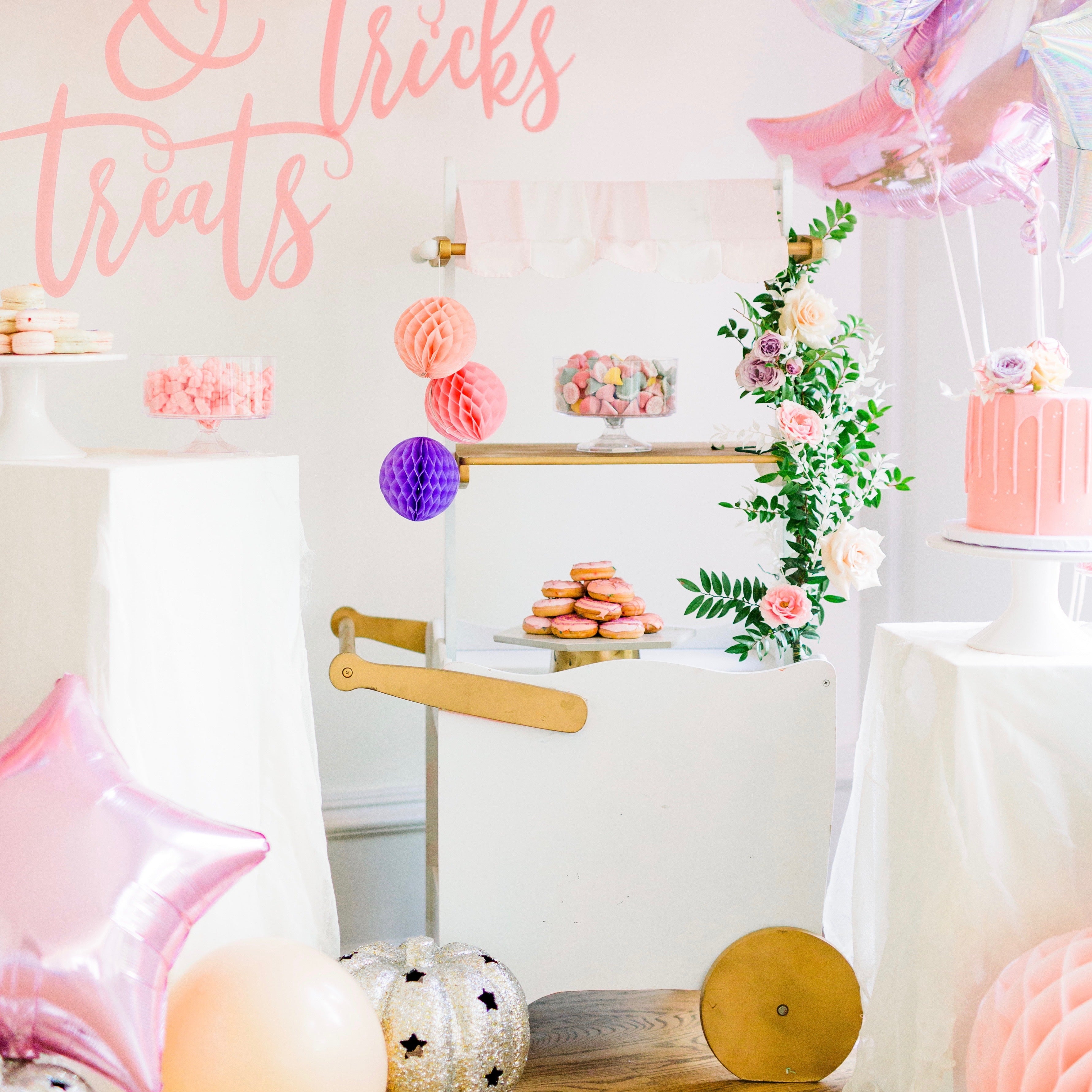 Pastel halloween dessert cart for kids halloween birthday 