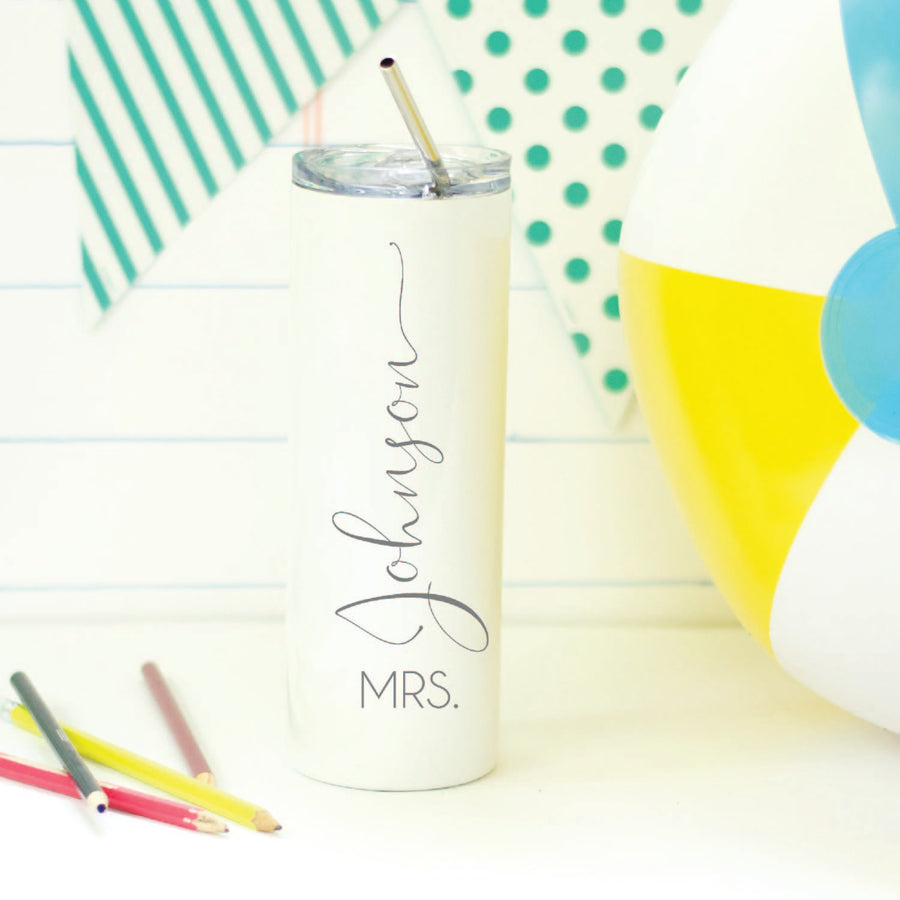 Personalized Tumbler With Straw, Engraved Personalized Skinny