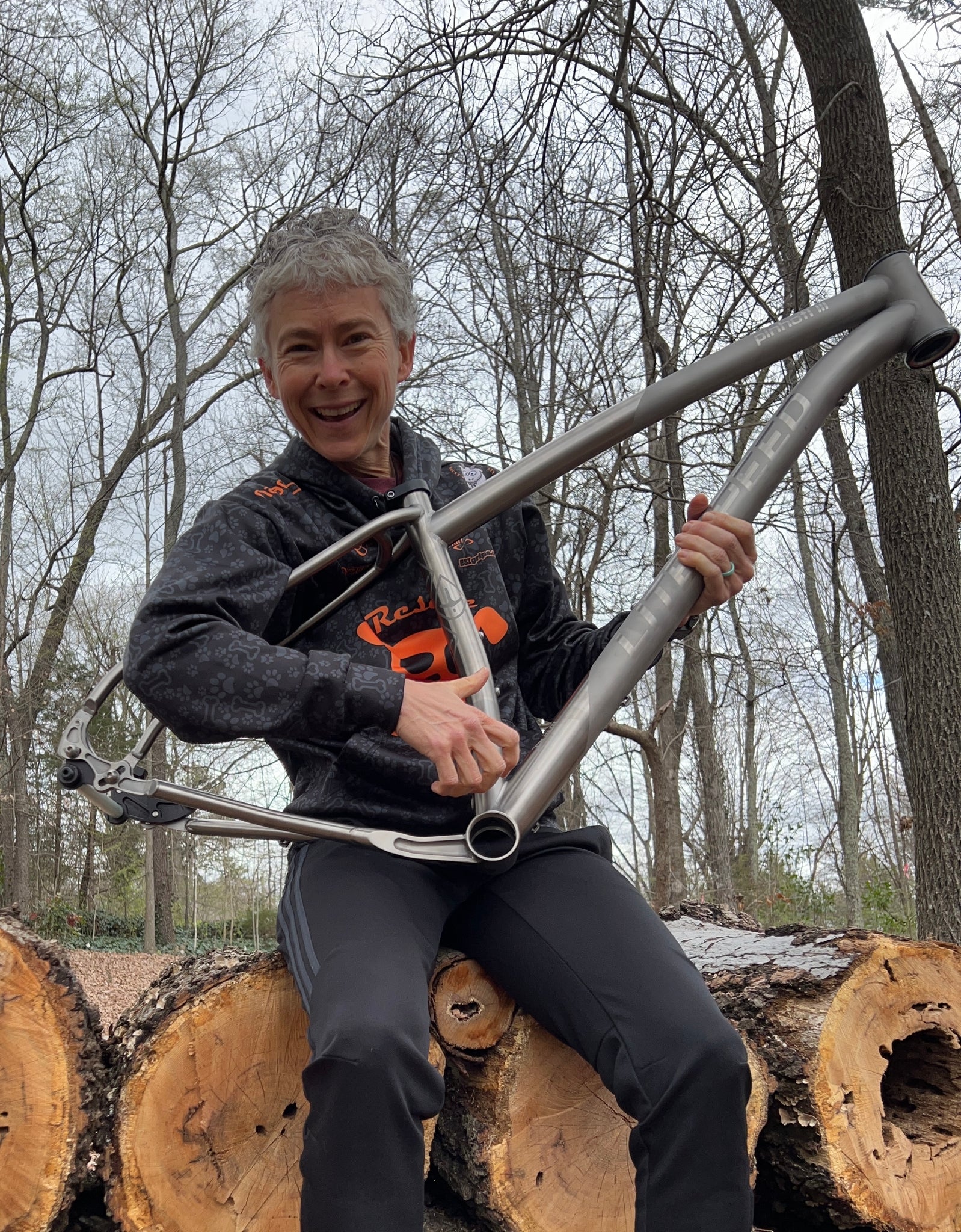 Carey Lowrey with a Litespeed Titanium MTB Frame