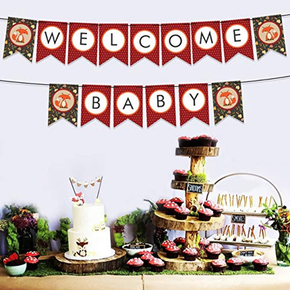 Party Tarty Woodland Creature Banner Welcome Baby Fox Animal