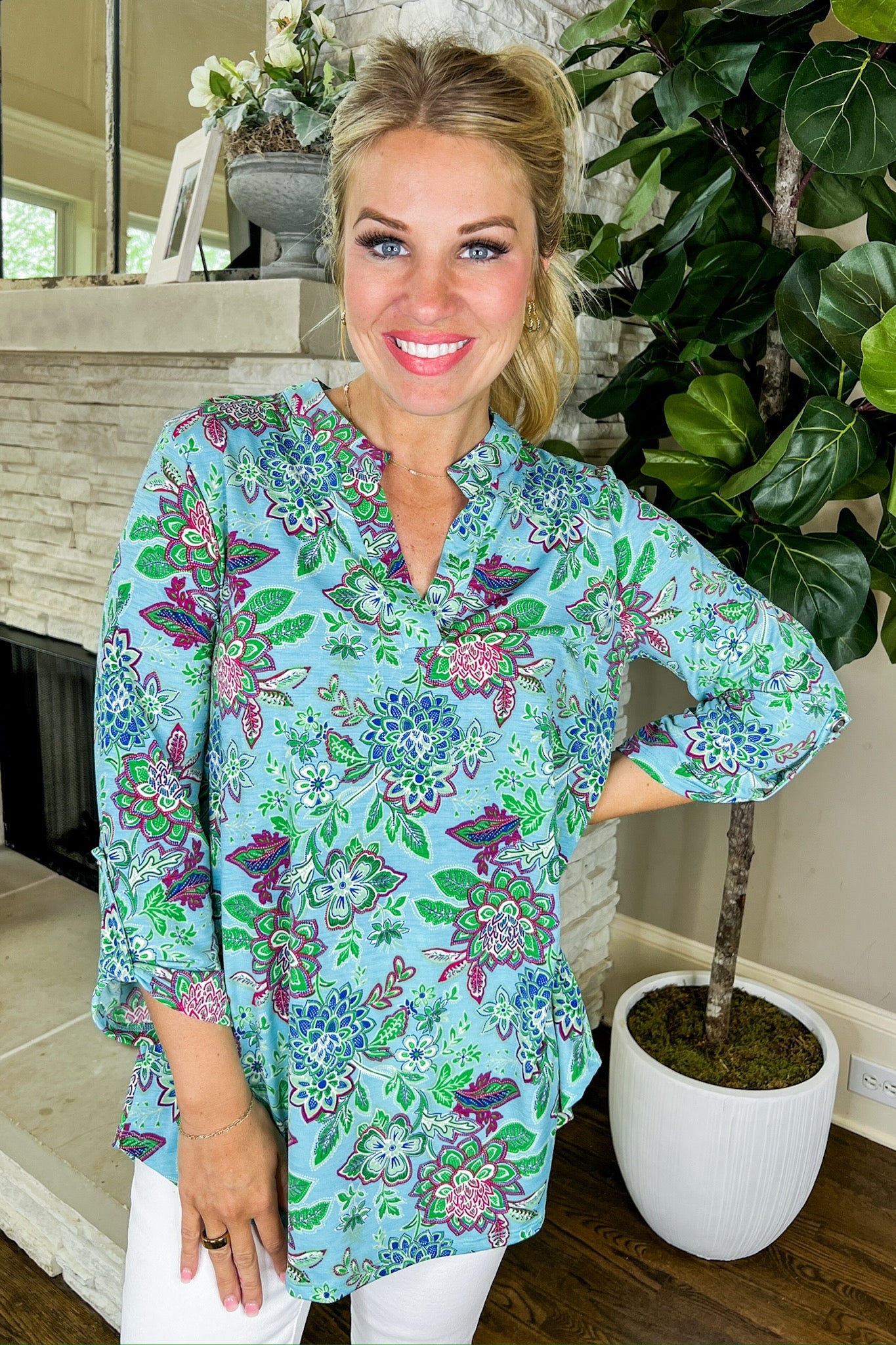 The Lizzy Top in Mint Vintage Floral