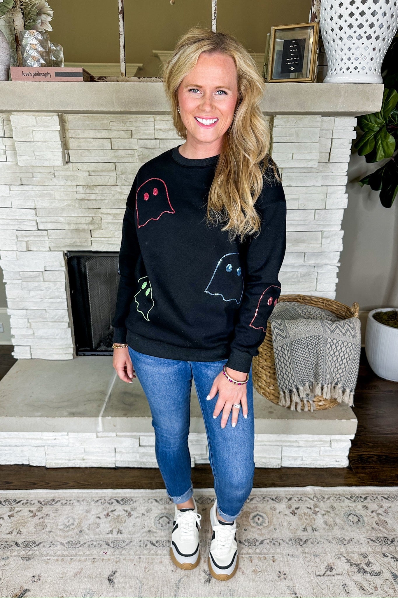 **PRE-ORDER** Super Cozy Black Multi Color Sequin Ghost Pullover