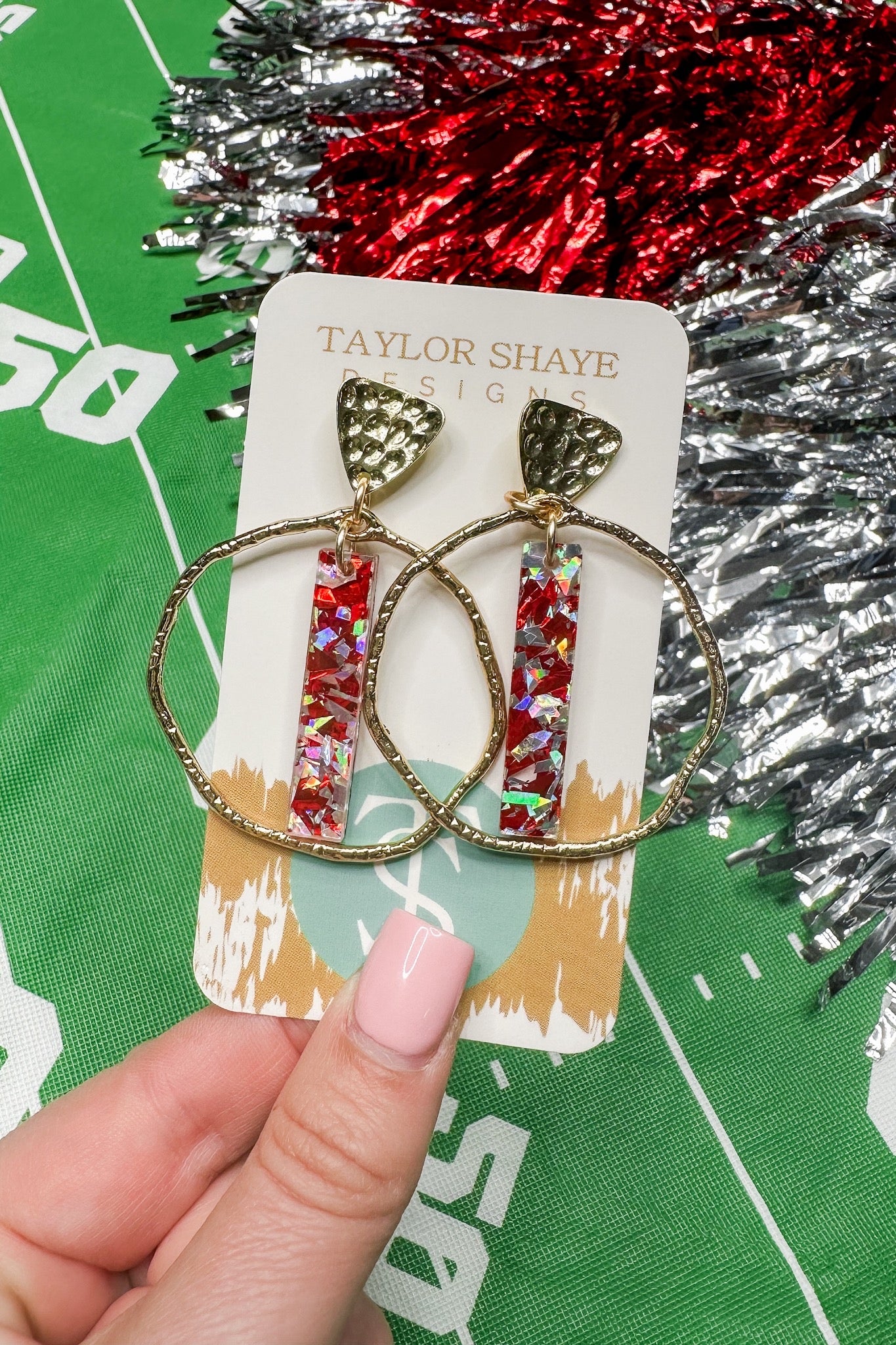 Red/Silver Flake Stick Hoops Earrings by Taylor Shaye