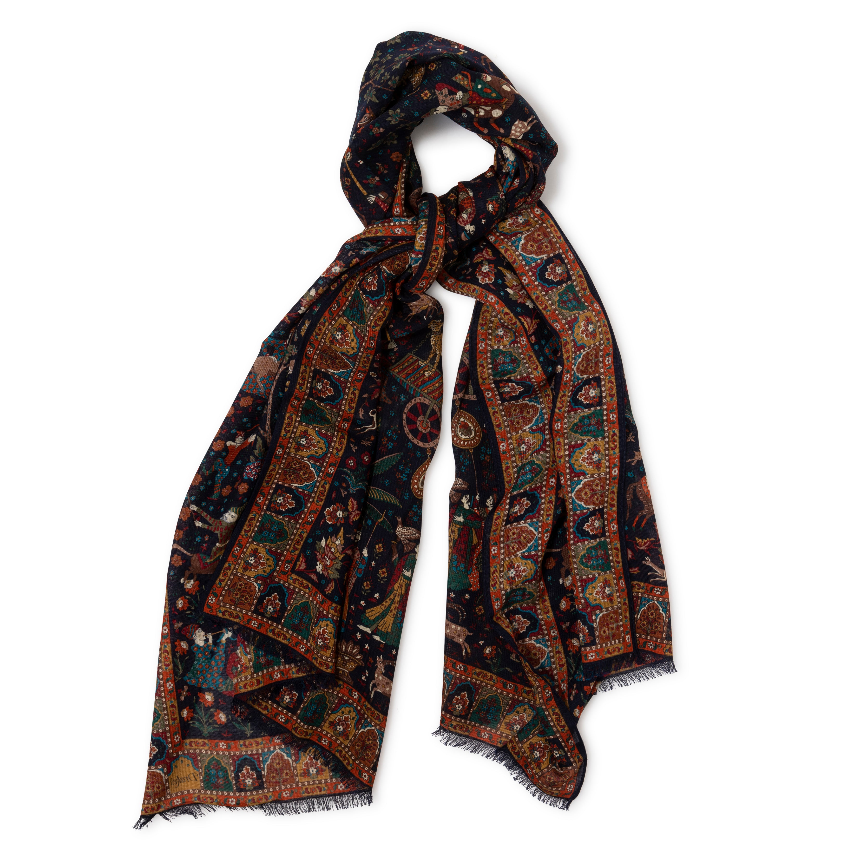 Drake's Mughal Hunter Wool-Silk Scarf Brown