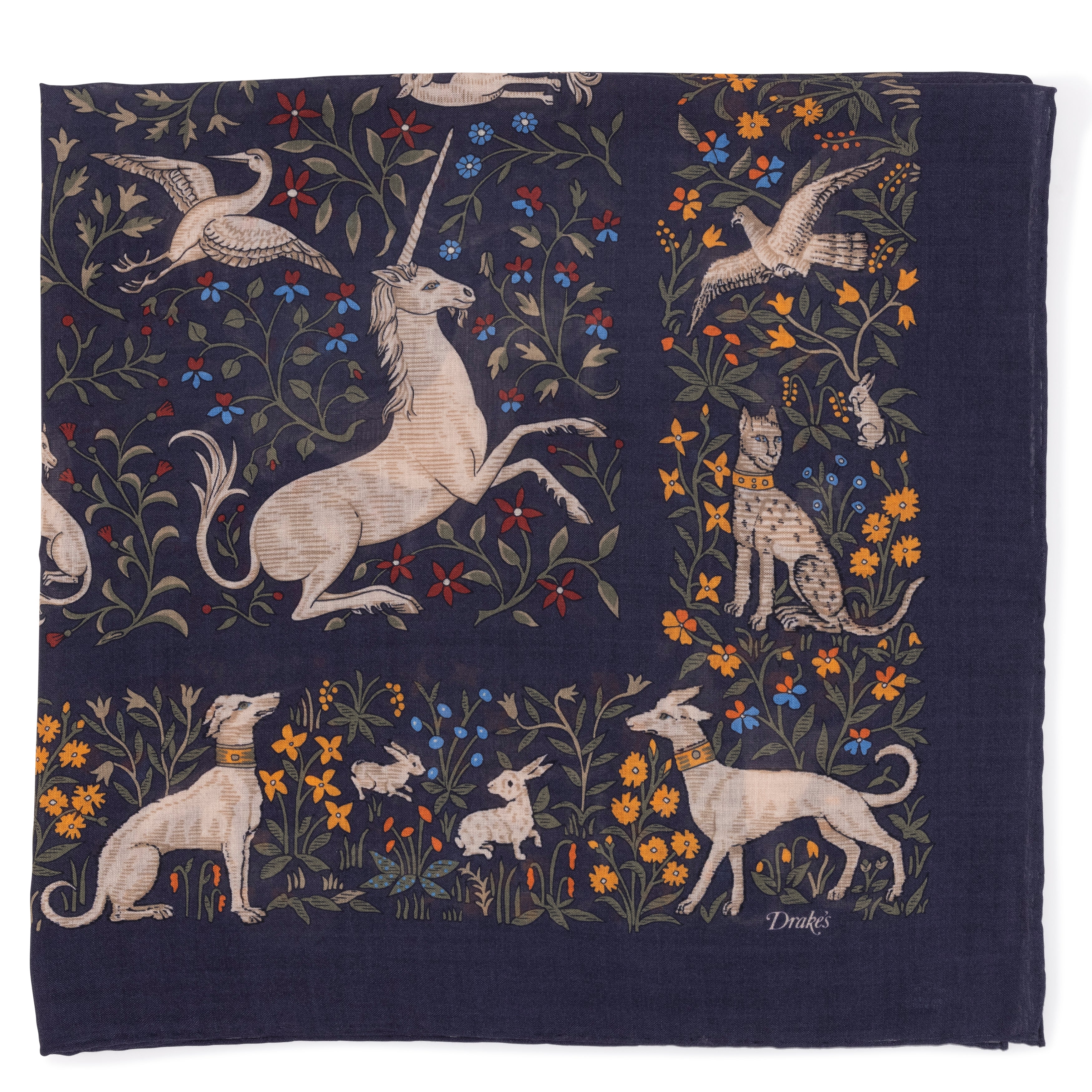 Black Unicorn Print Wool-Silk Square Scarf – Drakes US