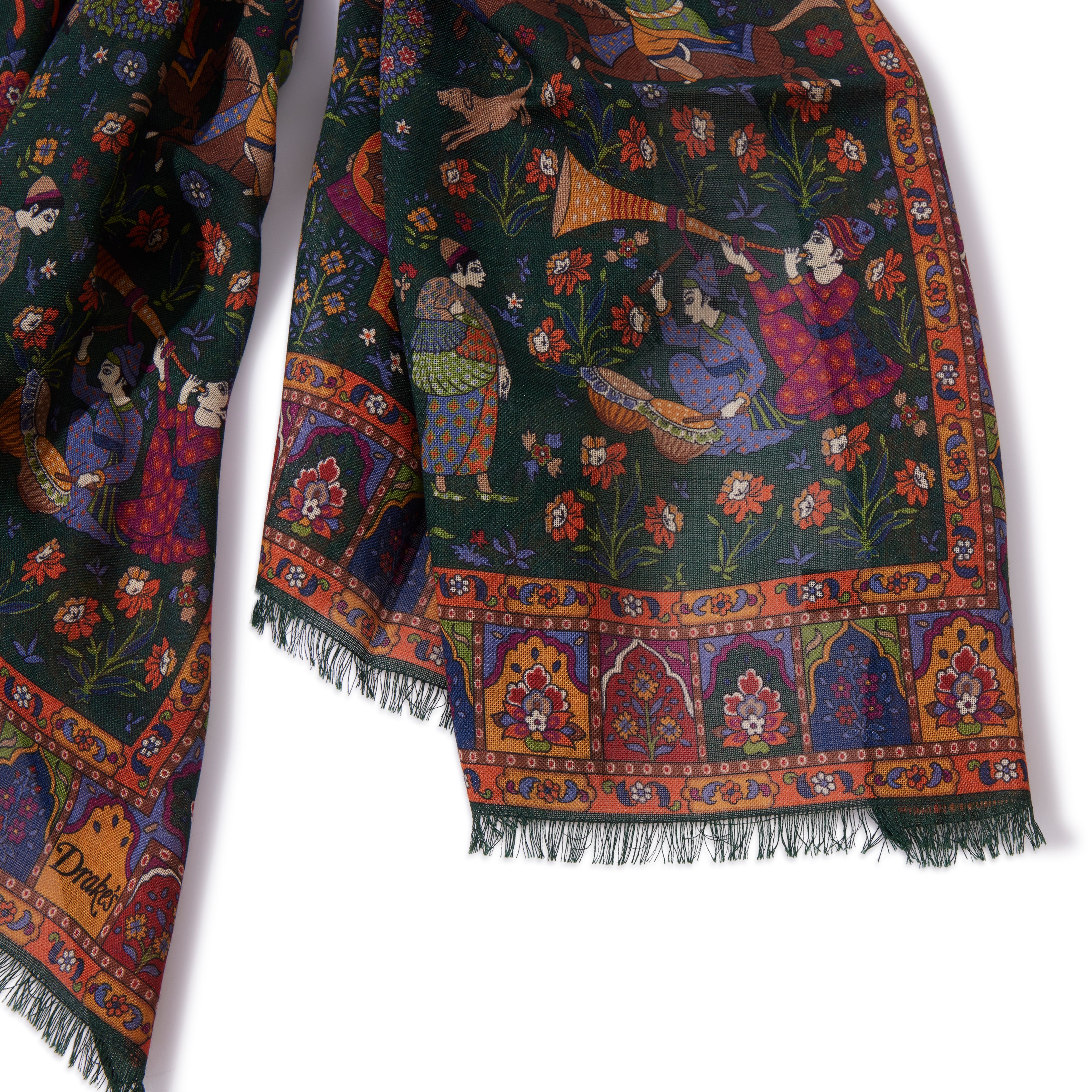 Burgundy Mughal Print Wool-Silk Square Scarf – Drakes US