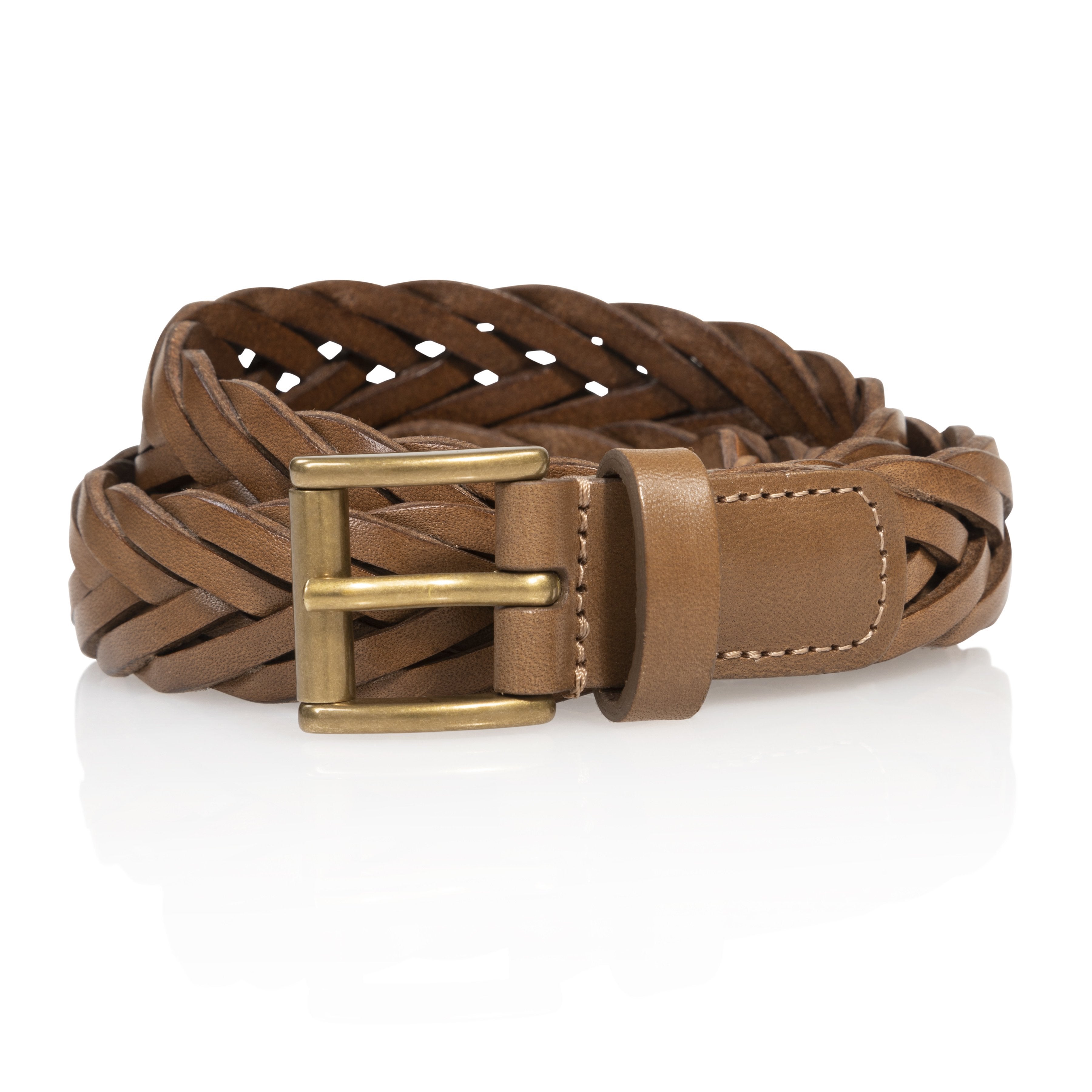 Brown Braided Belt in Calf Suede