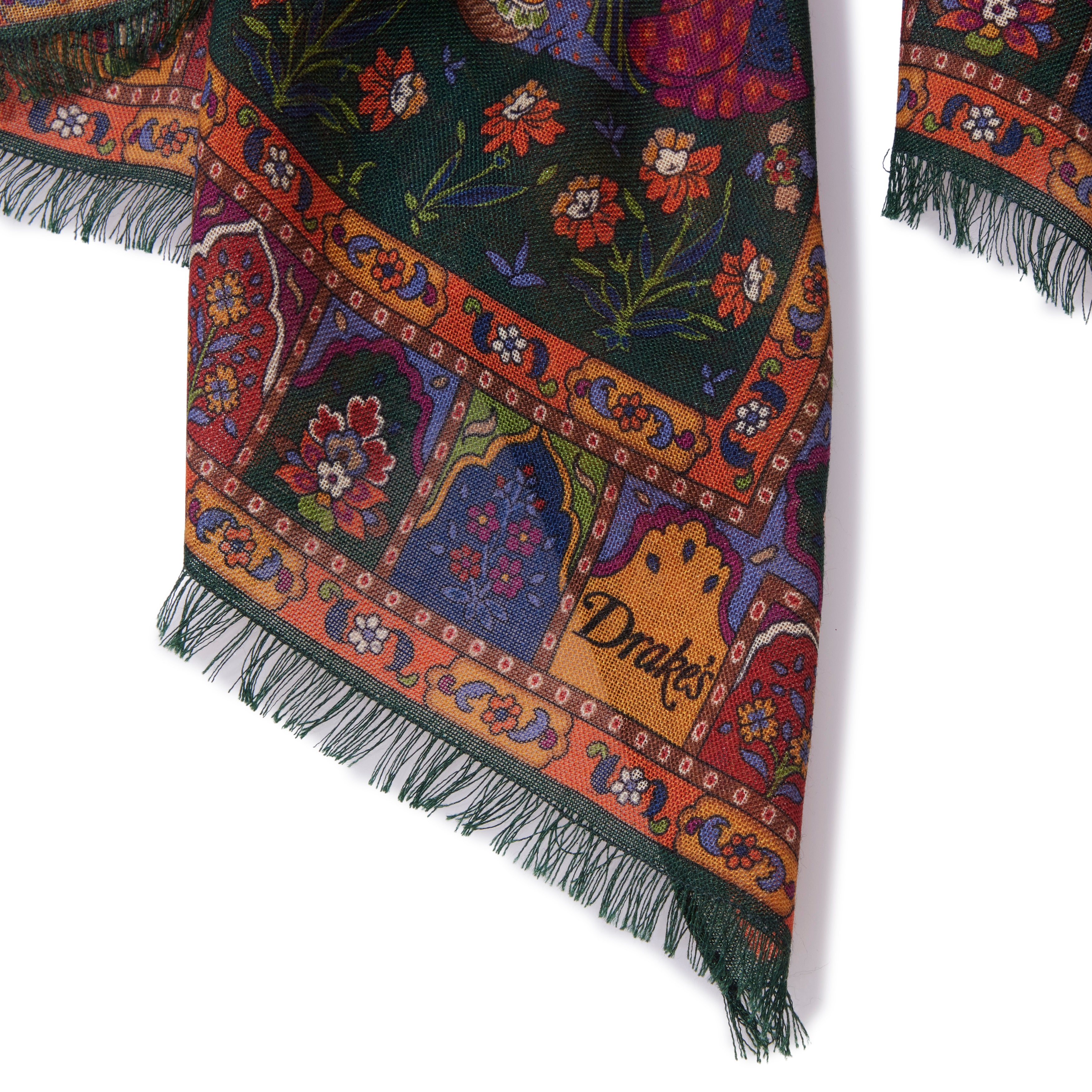 Drake's Mughal Hunter Wool-Silk Scarf Brown