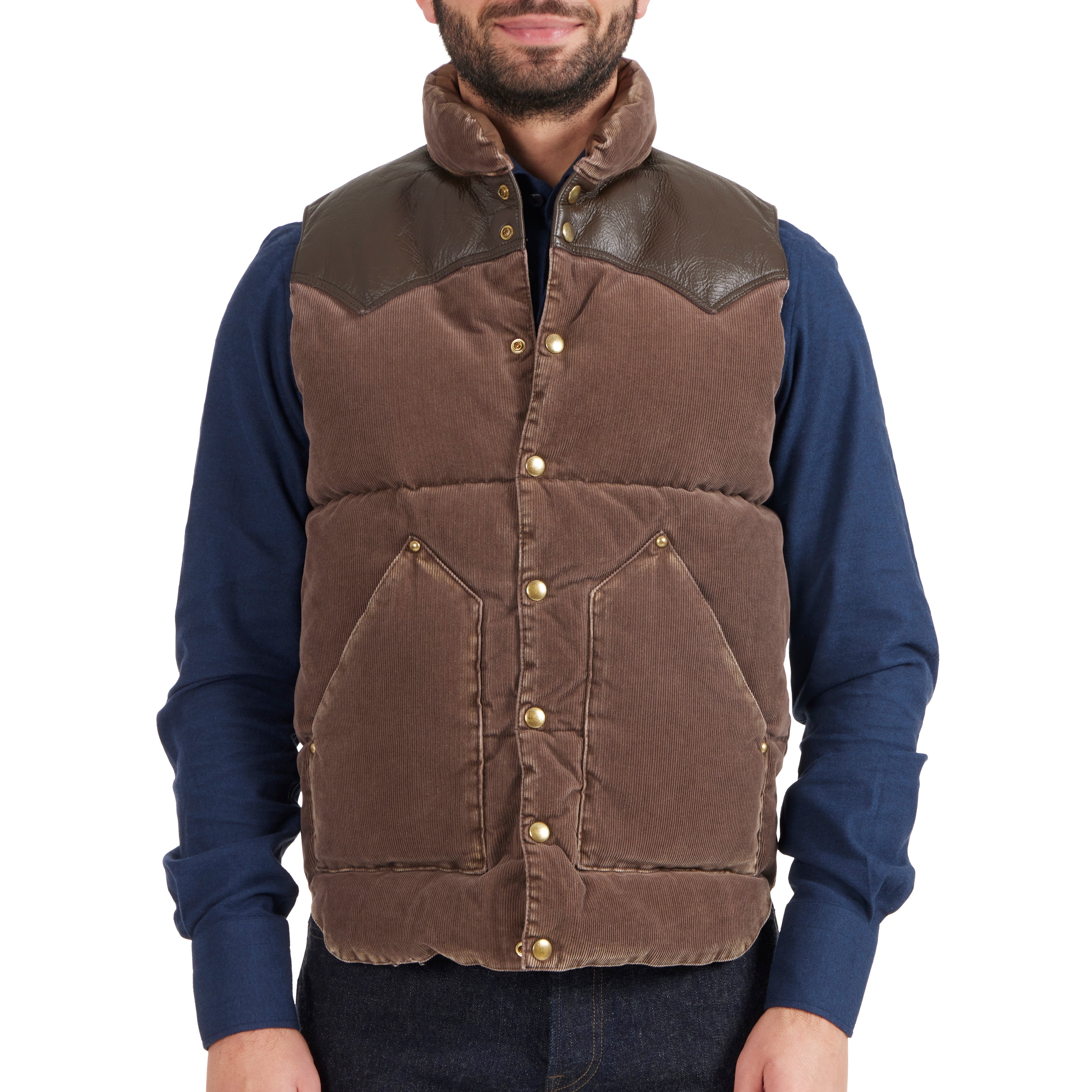 Corduroy/Leather Down Vest