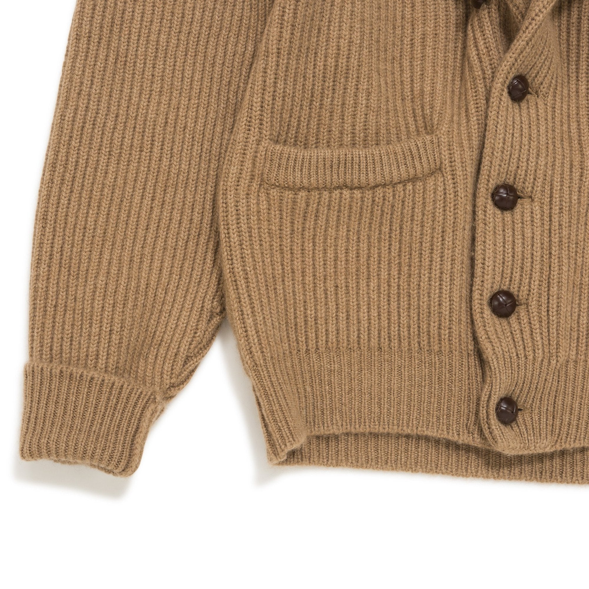 William Lockie | Brown Camel Hair Shawl Collar Cardigan