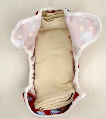 flat birdseye cloth diaper in a diaper cover