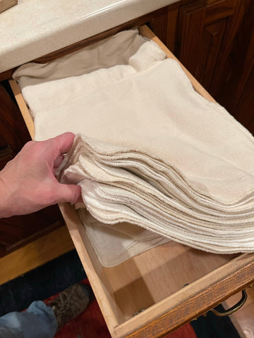 kitchen cloths in a drawer