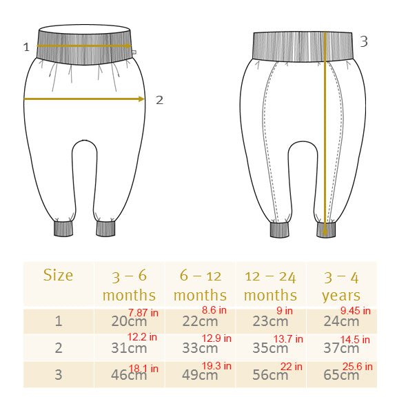 Disana pumphose bloomers pants size chart