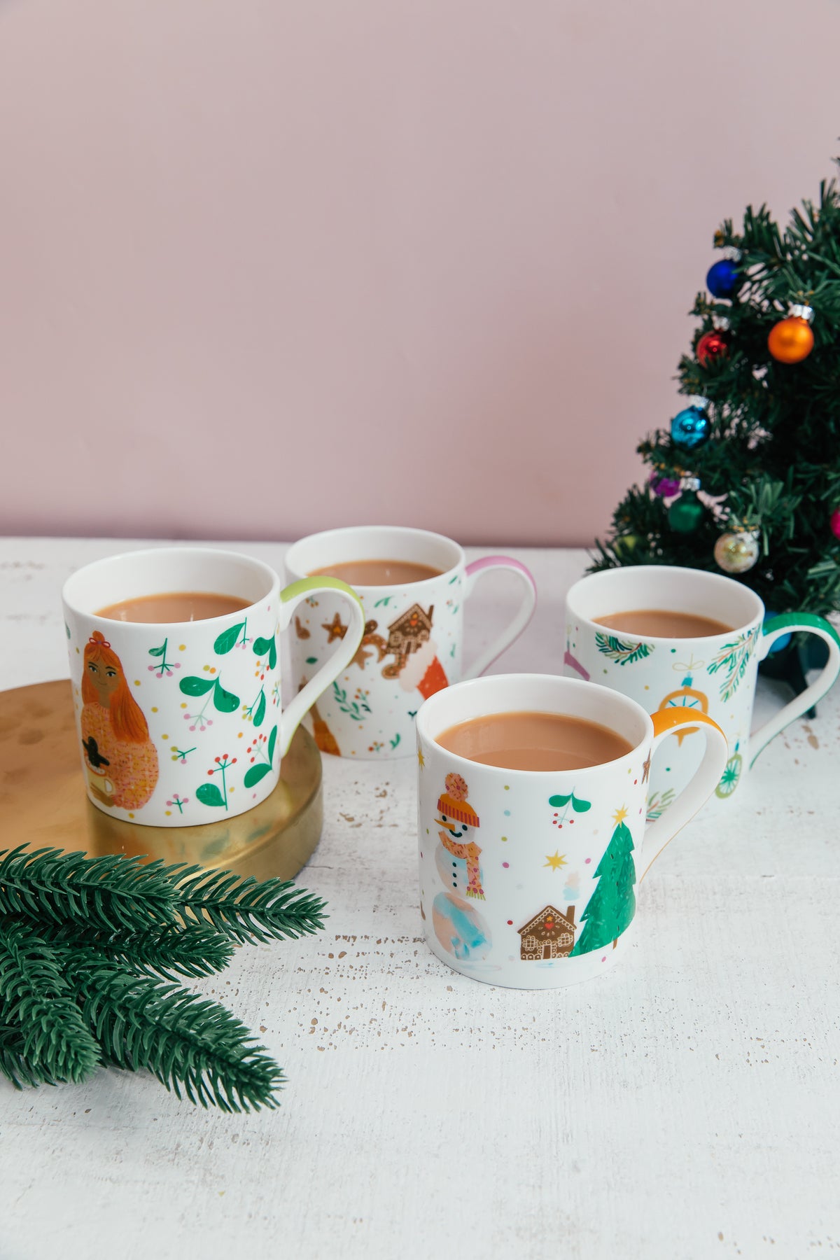 set of 4 christmas mugs