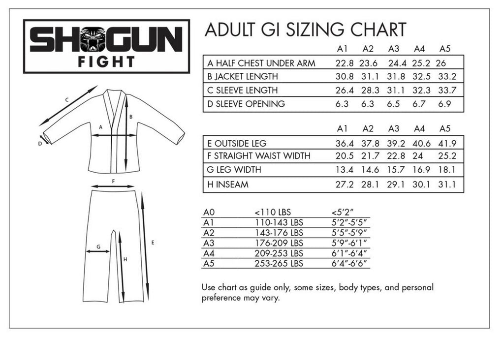 Shogun Gi Size Chart