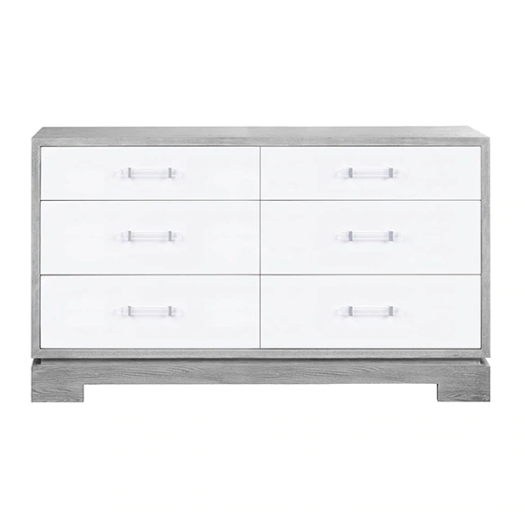 Worlds Away Grey Cerused Oak 6 Drawer Crawford Dresser