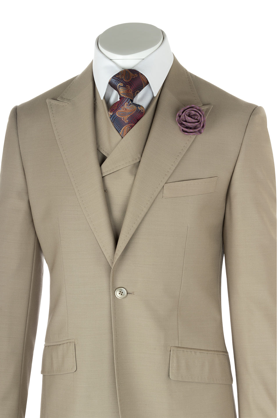 San Giovesse Tan Wide Leg, Pure Wool Suit & Vest by Tiglio Rosso TIG10 ...