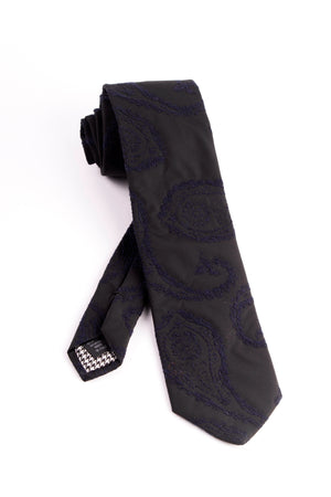 Pure Silk Black with Blue Textured Paisley Pattern Tie by Canaletto - Italian Suit Outlet - Black Silk Tie