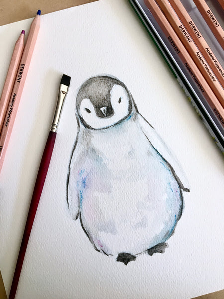 Penguin Watercolor Pencil Painting