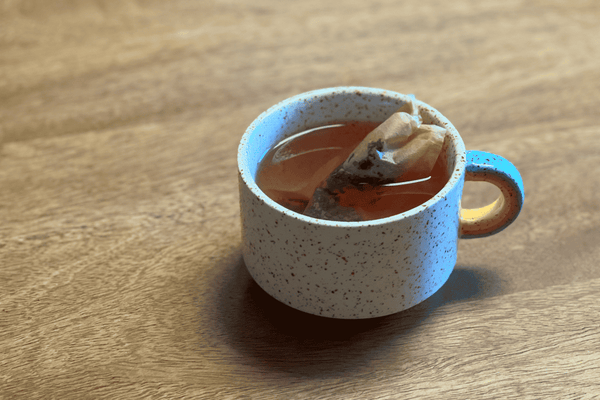 A cup of Sugarproof tea, steeping.