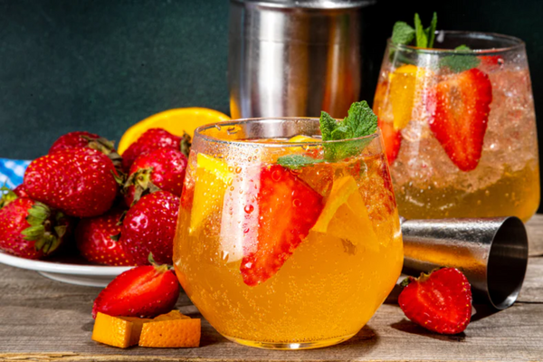 tea mocktail with mango and strawberry