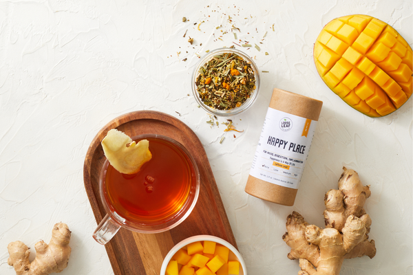 happy place immunity, inflammation and digestion boosting tea blend freshly brewed with fresh mango and ginger