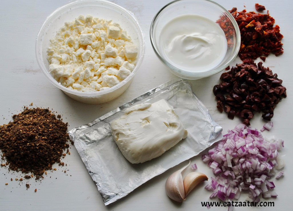 Za'atar spiced baked feta dip ingredients