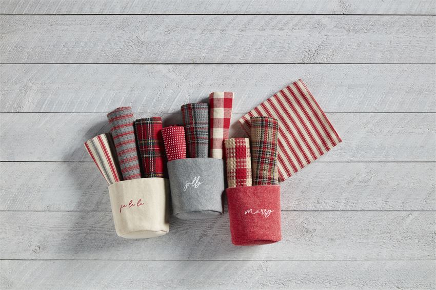 Red Tartan Towel Bucket Set