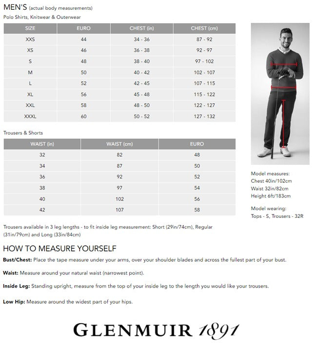 Glenmuir Golf Men's Size Guide