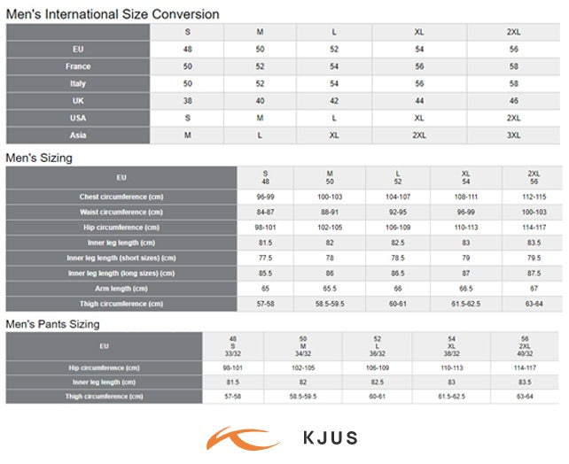 KJUS Golf Men's Size Guide