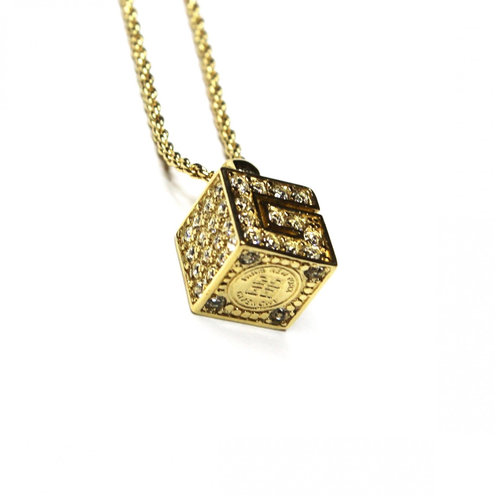 Gold Givenchy G Cube Braided Link Necklace with Crystal Accents