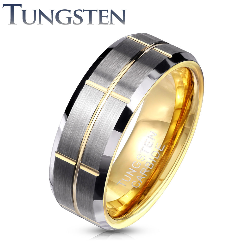 Tungsten Ring Matte with gold crosses