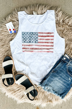 Weathered Flag Graphic Tank - White