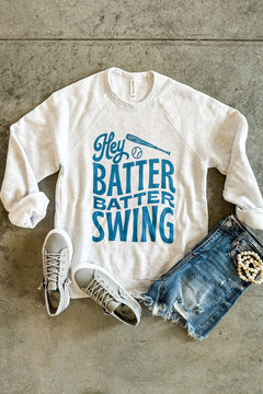 Hey Batter Batter Swing Crewneck Sweatshirt - Ash
