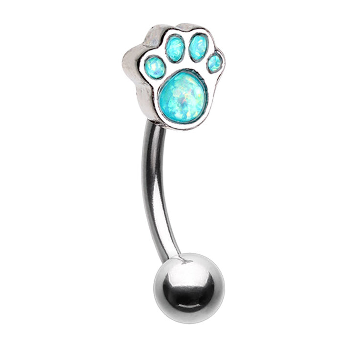 16g Reversible Opal Paw Print Belly Bar. Skinny Navel Jewelry The Belly Ring